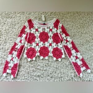 Francesca’s Chic Crochet Floral Top with Bell Sleeves